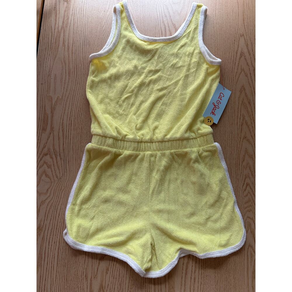New Girls Cat & Jack 1pc Terry Cloth Tank/Shorts Romper Yellow White Medium 7/8